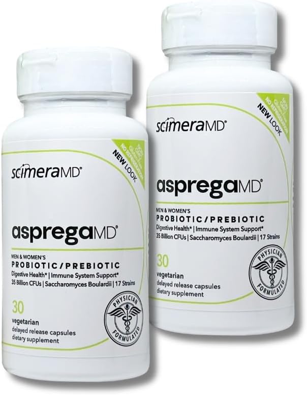 Asprega - Probiotic + Prebiotic Supplement | 17 Strains, 35 Billion CFUs | Delayed Release | Saccharomyces Boulardii | For Men & Women | By ScimeraMD