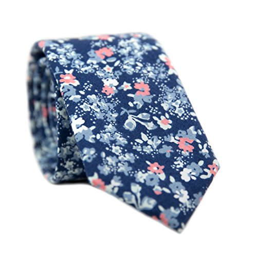 Image of DAZI Men's Skinny Tie Floral Print Cotton Necktie, Great for Weddings, Groom, Groomsmen, Missions, Dances, Gifts.
