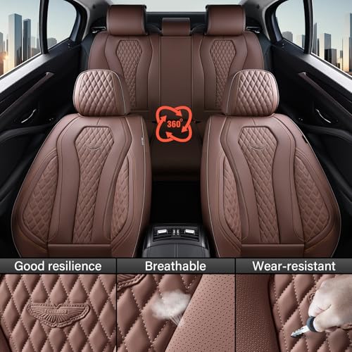 Image of Coverado Seat Covers Front Seats, Coffee Car Seat Covers 2 Pack, Driver Seat Cover, Luxury Automotive Seat Covers, Car Seat Cushion, Front Car Seat Covers Leather Seat Protector Fit for Most Cars