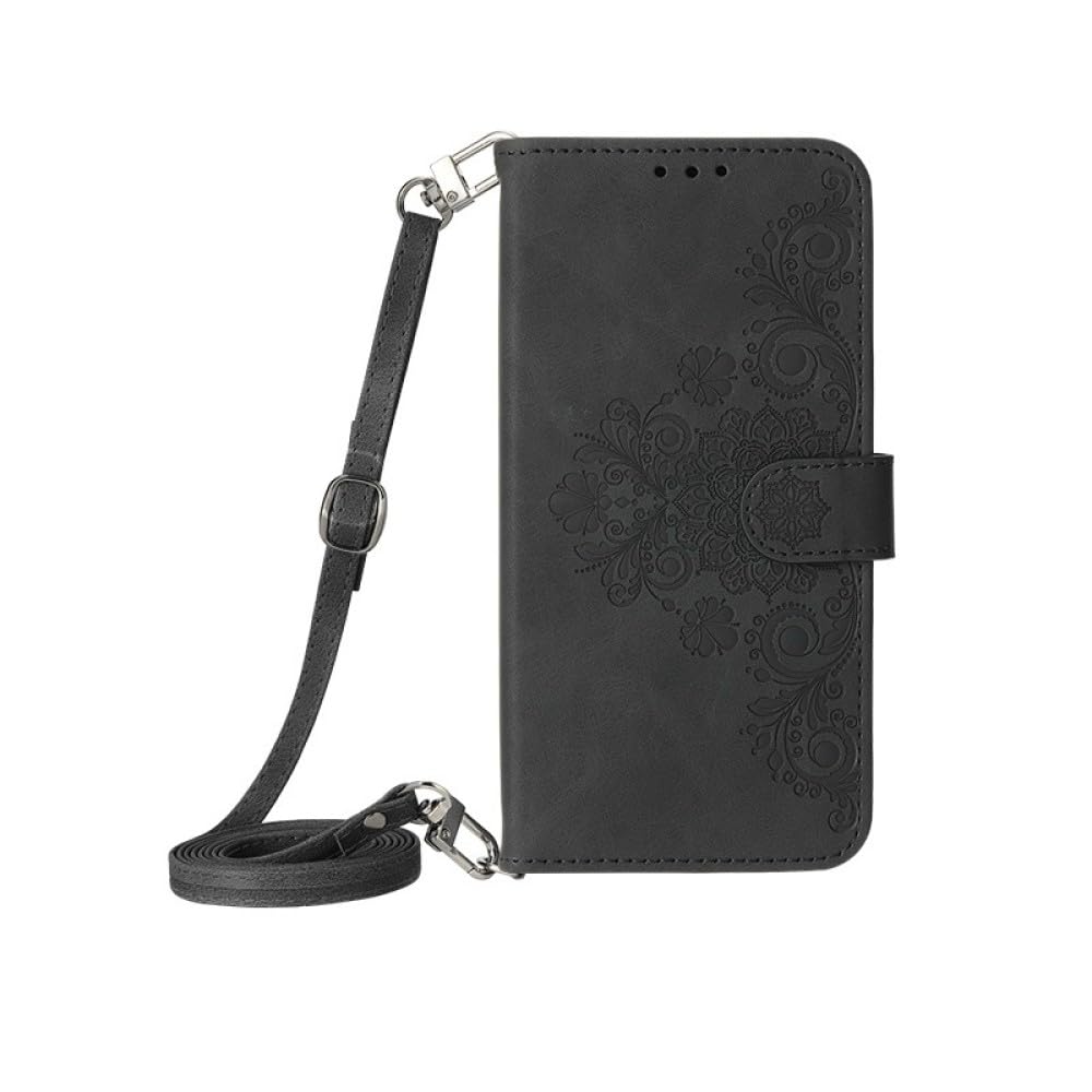Custodia protettiva con cerniera per cordino a tracolla per Samsung Galaxy Z Fold 5 4 3 Fold5 Fold4 Fold3 5G Porta carte di credito Custodia in pelle, Nero, Per Galaxy Z Fold4