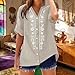 Boho Embroidered Linen Shirts for Women Button Down Henley V-Neck Gauze Peasant Tops Short Sleeve Summer Blouses