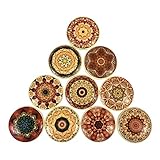 Twisted R Design Pomos de gabinete, pomos para armarios de cocina y cajones, pomos de gabinete a juego con inserciones de latón, pomos redondos de 1.5 pulgadas (juego de 10 pomos de madera de mandala
