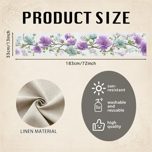 Image of Nuxovilar Purple Floral Table Runner Flax 13x72 in