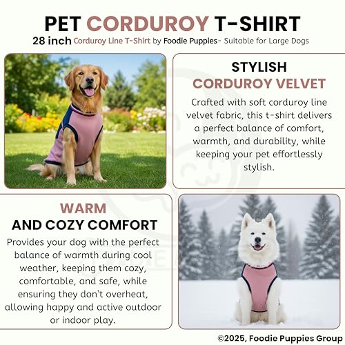 Image of Foodie Puppies Corduroy Line Velvet Pocket T-Shirt Warm Sweater Jacket - (28 inch, Blue and Pink) for Large Dogs | Soft, Lightweight Pet Apparel | Stylish, Comfortable, Durable, Stretchable