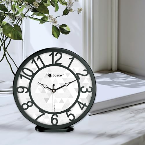 Image of Bosco Modern Non Ticking Silent,Black and White with Decorative Frame 20 CM Table Cum Round Wall Clock for Home, Living Room, Bed Room, Office and Kitchen- BWC-1202