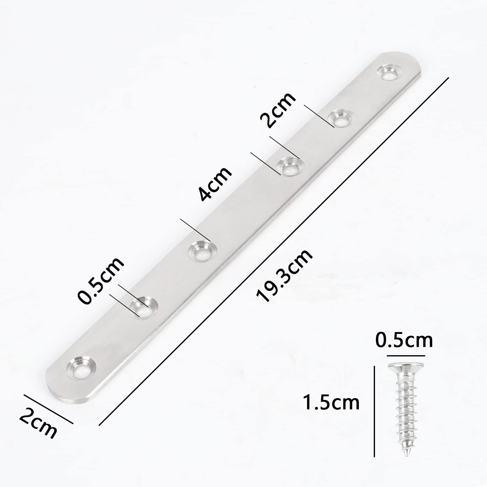 Luabue 4Pcs Flat Metal Brackets for Wood Mending Plates Flat Straight Brace Bracket Stainless Steel Sleeper Brackets Connecting Joining Plates with Screws for Furniture Repair Bench Bed 193*20mm - Image 3