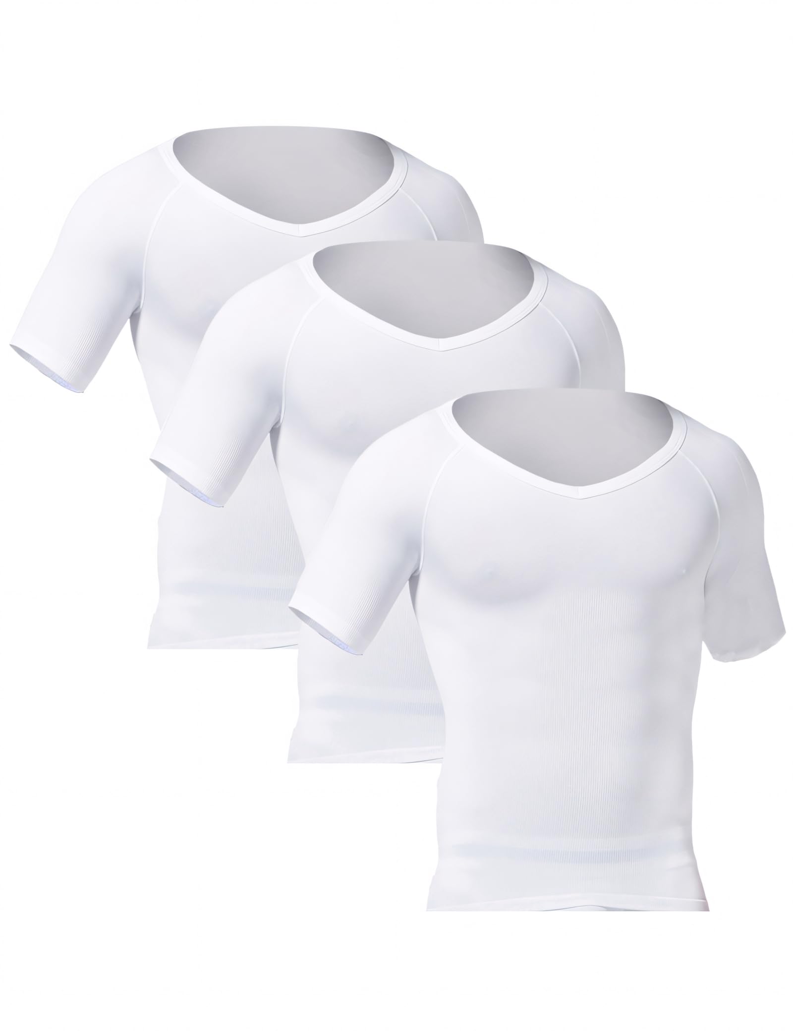 TopTie 3er Pack Nahtlose Kompression V-Ausschnitt Kurzarm T-Shirt Herren Shapewear Unterhemd - Weiß - L
