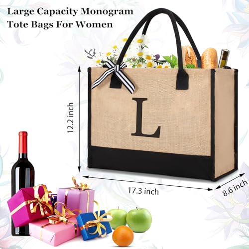Image of GASSDA Initial Canvas Tote Bag Birthdays Gift for Women Mom Teacher Friend Bridesmaid,Custom for Wedding Beach Holidays
