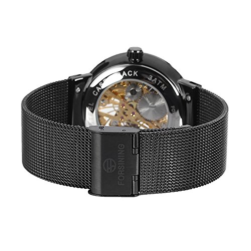 Image of FORSINING Men's Popular Mechanical Hand-Wind Ultra Thin Stainless Steel Bracelet Mesh Skeleton Watch