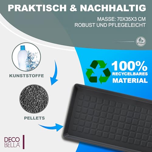 DECOBELLA Schuhabtropfschale | Schuhtablett Grau | Schuhablage, für Ihre schmutzigen Schuhe Abtropfschale | 70x35x3 cm Schuhwanne, Plastikwanne Flach