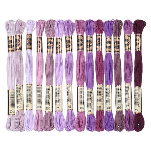 Image of PATIKIL 14 Skeins Embroidery Floss, Polyester Embroidery Threads Bracelets String for Cross-Stitch Hand Embroidery, Multicolored Purple