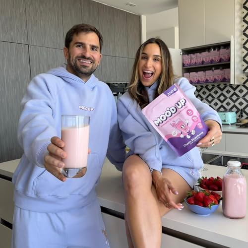 Image of Moo'd Up Strawberry Milk Mix - Low Sugar, High Protein (10g) - Made with Real Strawberries, Dairy-Free, No Artificial Colors or Sweeteners - Healthy Strawberry Drink Powder, 15 Servings