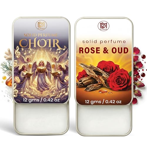 Image of Dr.Mashur Solid Perfume |Rose & Oud&Choir Alcohol Free Wax Perfume Balm, Long Lasting | Pocket Tin 12g, Pack Of 2| Non Greasy Smooth Glide, Travel Friendly Men And Women