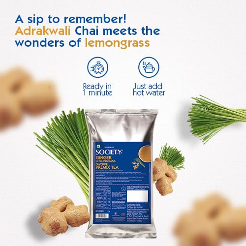 Image of Society One Minute Tea | Ginger Lemongrass Flavour | Made with Lemongrass & Ginger | Flavoured Instant Tea | 1 kg Pouch | Pack of 2