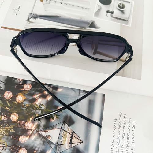 Retro Square Sunglasses for Women and Men Vintage UV400 Classic Large Double Bridge Sun Glasses Aviator Sunglasses 7