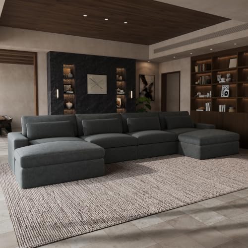 Image of Novilla 181 inch Deep Seat Modular Sectional Sofa, Removable Washable Covers, 6 Seater U Shape Cloud Couch with Lumbar Pillows, Chenille Boneless Sectional Couch Dark Gray, No Assembly Required