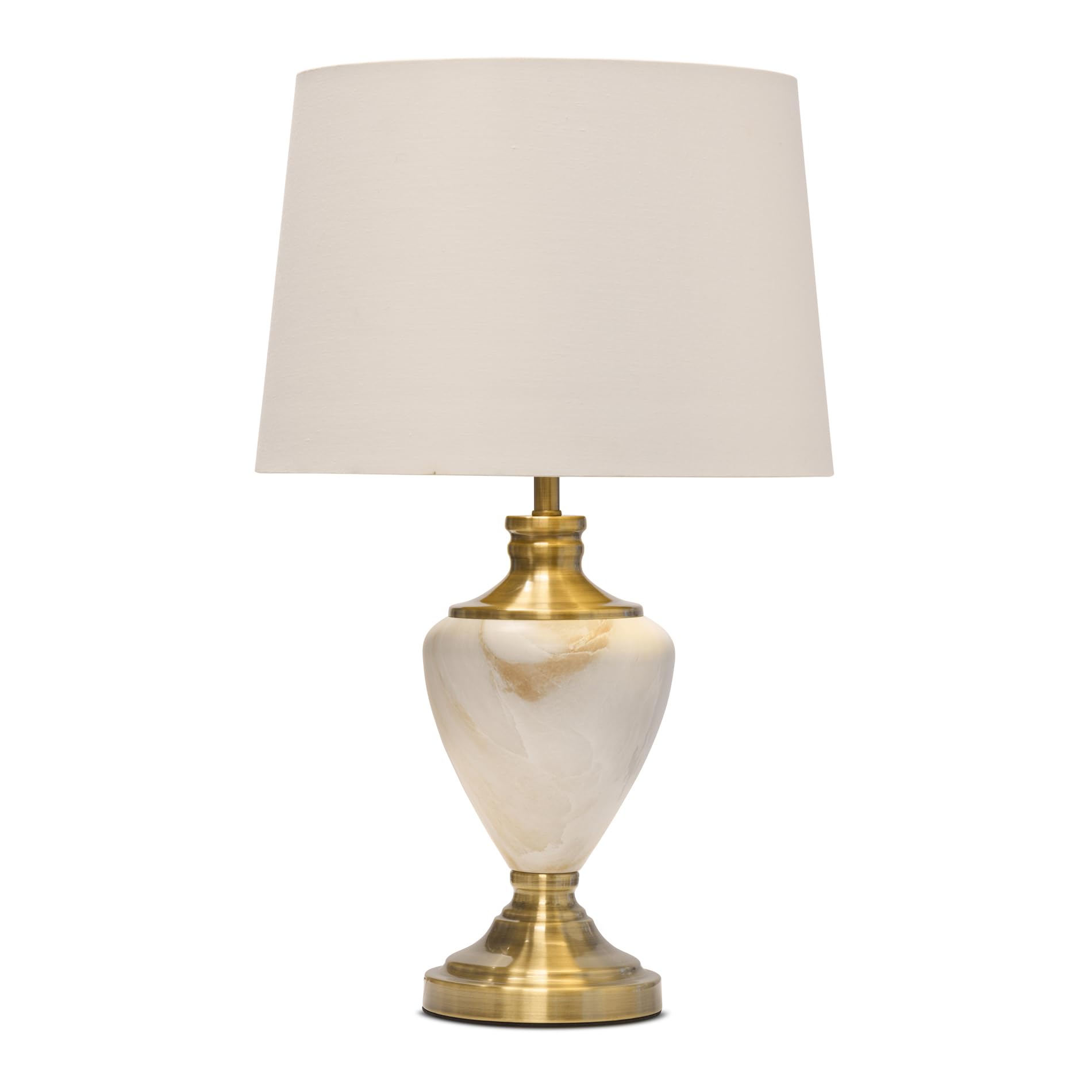 Lighting Supermarket Hepburn Large Tall Table Lamp, Cream Marble Effect Base with Antique Brass Detail, Fabric Shade for Living Room, Console or Side Table (Ivory Gold Lined)