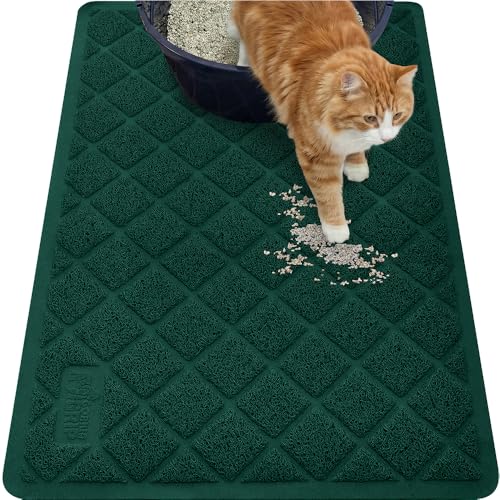 Image of GORILLA GRIP Durable Cat Litter Mat (35x23), XL Jumbo, No Phthalate, Water Resistant, Traps Litter from Box & Cats, Scatter Control, Soft on Kitty Paws, Easy Clean Mats (Hunter Green)