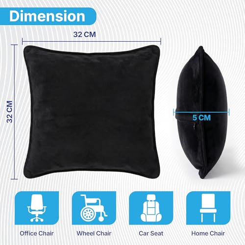 Image of Kingsway Car Accessories Seat Cushion Pillow, Universal Use for Long Drive Travel Comfort, Memory Foam Car Cushion in Black, Super Soft and Super Comfort Design Backrest Pillow for Car, Pack of 2