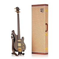 HANDCRAFTED WOODEN MINIATURE REPLICA of Rush Miniature Rick Bass Guitar by Axe Legends YOUR AXE LEGENDS SET ALSO INCLUDES a mini adjustable A-frame stand to display your miniature guitar, a personalised mini leather guitar strap, all shipped in a stu...