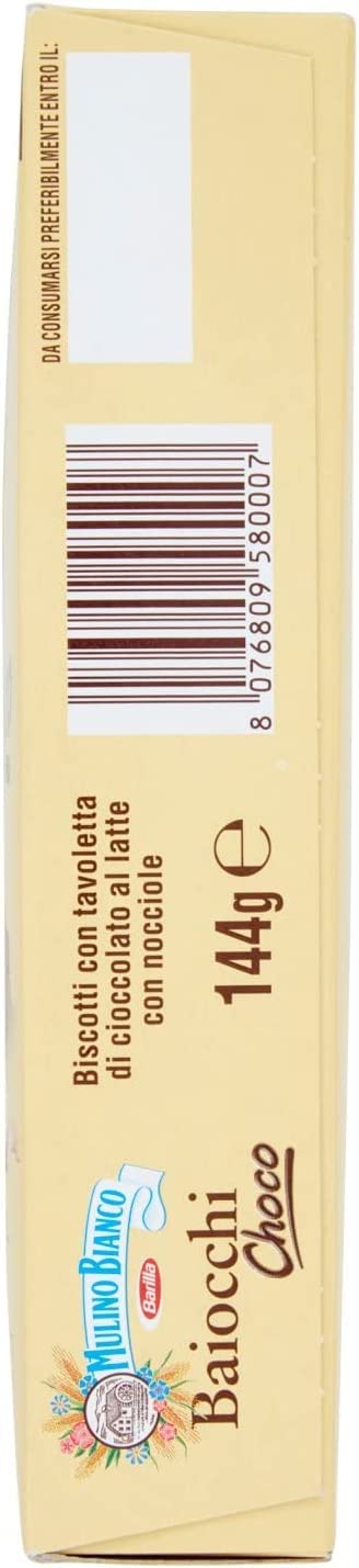 3x Mulino Bianco Baiocchi choco biscotti al cioccolato, frollini e tavolette di cioccolato al latte con nocciole, ottimi come merenda 144 gr