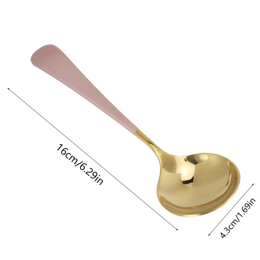 5Pcs Soup Spoons, Round Stainless Steel Teaspoons Small Coffee Spoons 6.3 x 1.7inch(Pink)