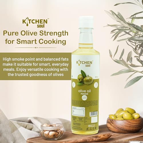 Image of KITCHEN SOUL Olive Pomace Oil 500ML | Pure Refined Olive Oil for Deep Frying, Cooking and Sauteing | High Smoke Point | Heart Healthy Edible Oil | No Preservatives