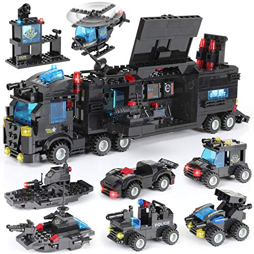 Photo 1 of 1110 PCS SWAT City Police Station Mobile Command Center Truck Car Building Blocks Set in 25 Different Models Police Cars