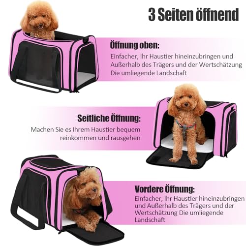TOFFCAEA Transporttasche für Katze Hund, Hundetransportbox, Faltbare Katzentransportbox, tragbar, 5kg Katzen Hunde Tragebox, für mittelgroße Hunde, Katze (M, Rosa)
