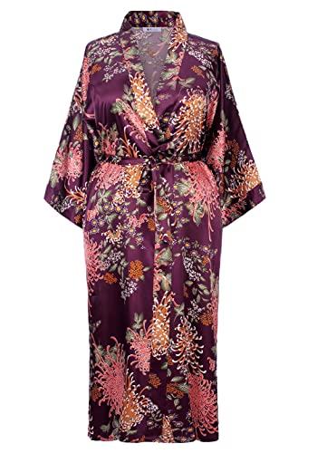 Image of Applesauce - 808V - Plus Size Women's Kimono Long Robe - Vintage Floral (One-Size fits most US 1X 2X 3X)