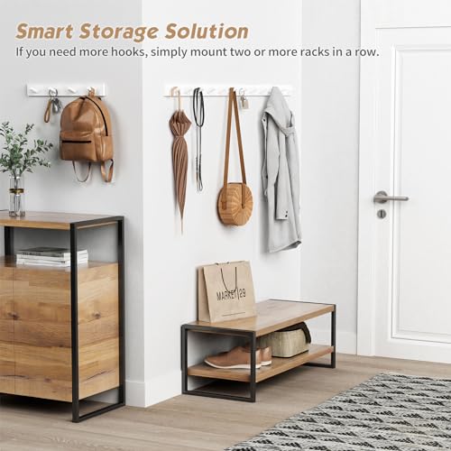 Forbena White Coat Hooks Wall Mount for Hanging 4 Pack, 16 Inch Wood Entryway Coat Rack Wall Mounted Heavy Duty, Modern Large Wall Hooks for Hats Kids Clothes Bags Purses Caps Closet - 16 Hooks by Forbena - Used condition - Image 3