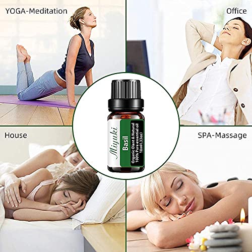 Miyuki 2Pack Basil Essential Oils And 6Pack Essential Oils With Tangerine Cypress Cajeput Basil Camphor Fennel #TOP3
