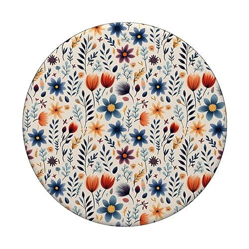 Floral Pattern Flowers Leaves Design For Men Women PopSockets Swappable PopGrip, Black - Image 3