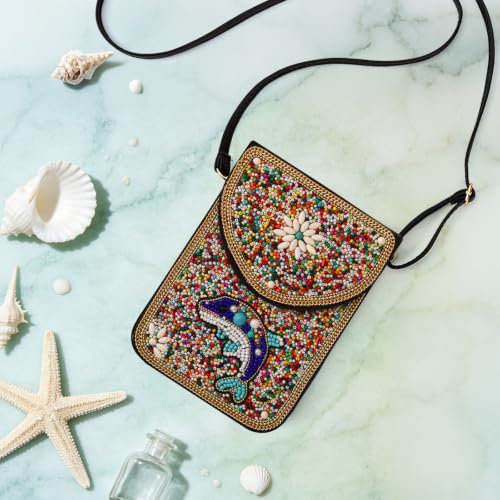 Image of Small Beaded Crossbody Bag for Women, Boho Cell Phone Shoulder Purse Wallet with Handcrafted Colorful Beads