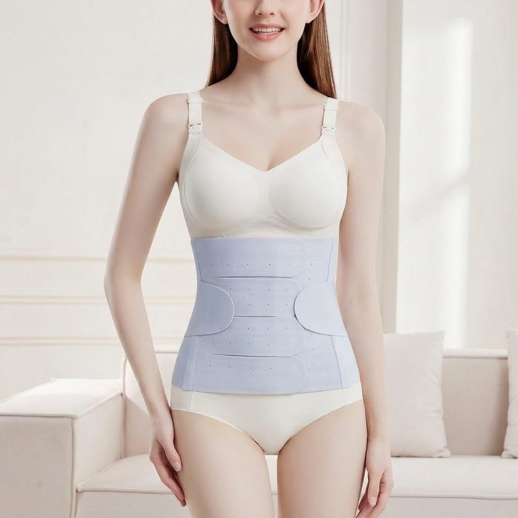 Faja Post Recuperación Abdominal, Cinturón Soporte, Faja Cesárea Suave Transpirable, Azul, L