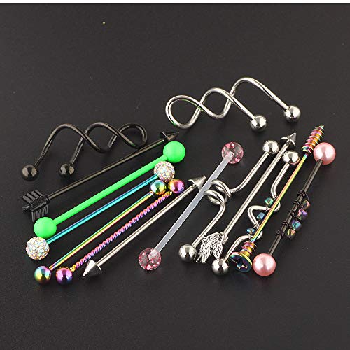 image for Fanpei 14G 8-17PCS 38mm Stainless Steel Industrial Barbell Ear Cartila