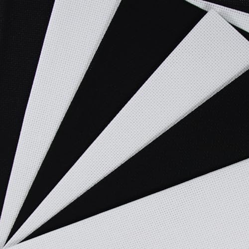 Image of KCS 4 /6 pc of 12 inch x 18 inch 30cmx45cm 16CT Counted Cotton Aida Cloth Cross Stitch Fabric (White+Black, 6 pc)