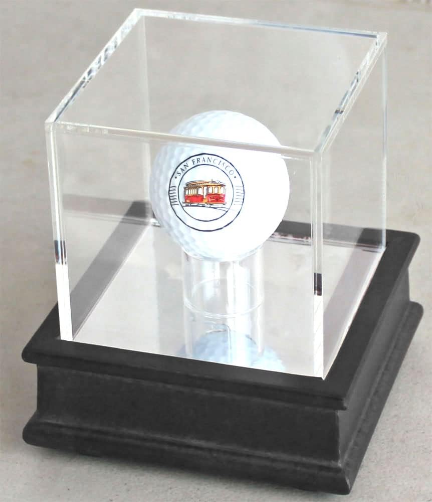 DisplayGifts Golf Ball Display Wooden Stand Case with UV Protect Acrylic Cover GB13-BLA Black Stand