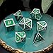 Haxtec 7 Die Metal DND Dice Set Green Elven Goblin D&D Dice Set Compatible with Dungeons and Dragons RPG Gaming-Silver Emerald Green Elvish Dice