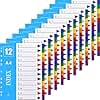 File Dividers A4 【10 Pack】 1-12 Part Dividers Multi Colours Index Folder Subject Dividers for Ring Binders & Lever Arch Files with Writable Coloured Index Tabs for School Office Organization