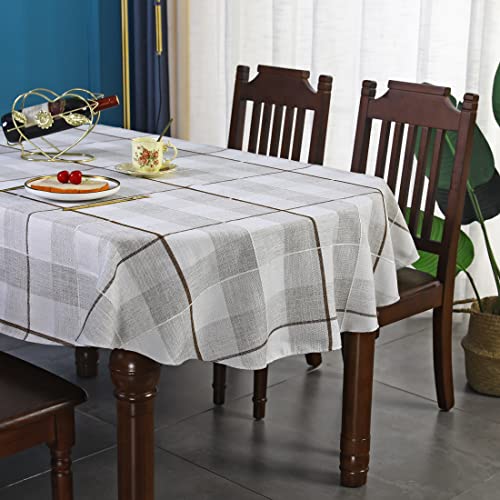 Trczzone-Oval-Rustic-Checkered-Tablecloth-Beige-and-Brown-Heavy-Duty-Embroidery-Fabric-Cloth-Wrinkle-Resistant-Washable-Kitchen-Living-Room-Home-Decoration-60-x-84-inches Trczzone Oval Rustic Checkered Tablecloth Beige and Brown Heavy Duty Embroidery Fabric Cloth Wrinkle Resistant Washable Kitchen Living Room Home Decoration 60 x 84 inches