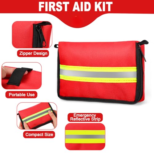 Image of Threlaco 6 Pcs Lifeguard Mini First Aid Kit Empty Bag 5.91 x 3.94 x 1.57 Inch with Reflecting Strips Zippered for Emergency Car Home Office Kitchen Sport Outdoors Camping Hiking