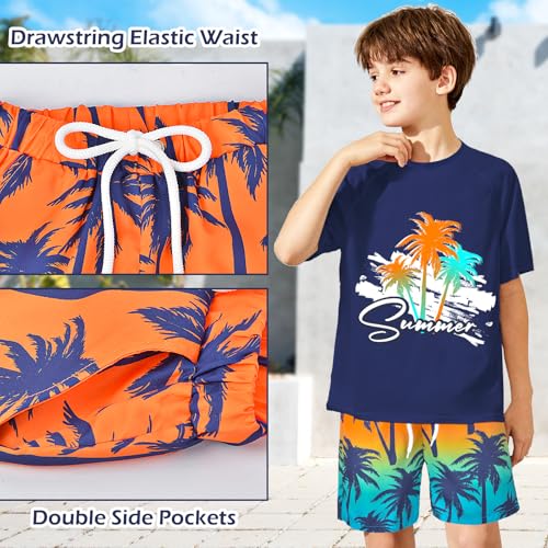 Image of Boys 2 Piece Outfits Hawaiian Shorts Sets Summer Short Clothing Sets T-Shirt and Shorts Set Beach Outfits