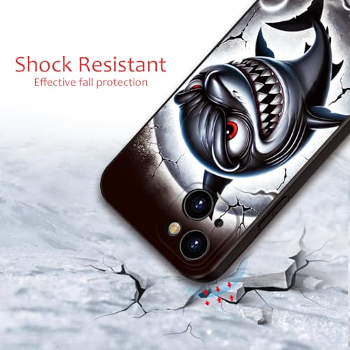Printed Shark Pattern for iPhone 13 Case, Printed Fierce Red-Eyed Shark Cartoon Silicone Soft Shockproof case,for Girls & Women & boy & Men (B1-Cartoon Shark-Cool)