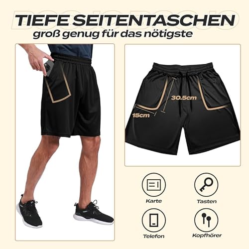 BOOJO 5er Pack Sporthose Herren Kurz Sport Shorts mit Taschen Schnell Trocknend Trainingshose Jogginghose Laufhose für Gym Basketball(Schwarz*2/Dunkelgrau/Dunkelblau/Hellgrau,L)
