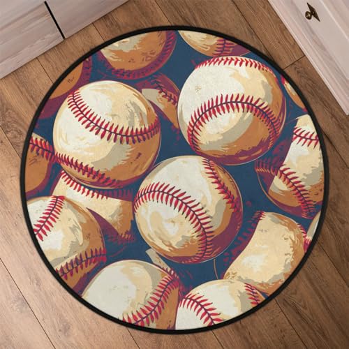 Tapete Redondo Retro Baseball 160 cm Lavable Antideslizante miniatura 6
