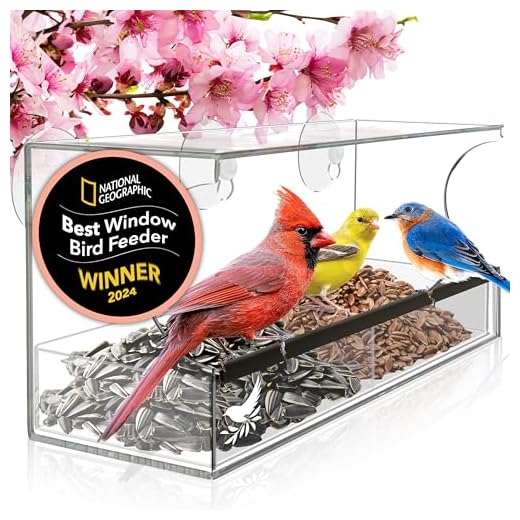 Window Bird Feeder with Strong Suction Cups and Seed Tray, Outdoor Birdfeeders for Wild Birds, Finch, Cardinal, and Bluebird. Large Outside Hanging Birdhouse Kits, Drain Holes, 3 Extra Suction Cups