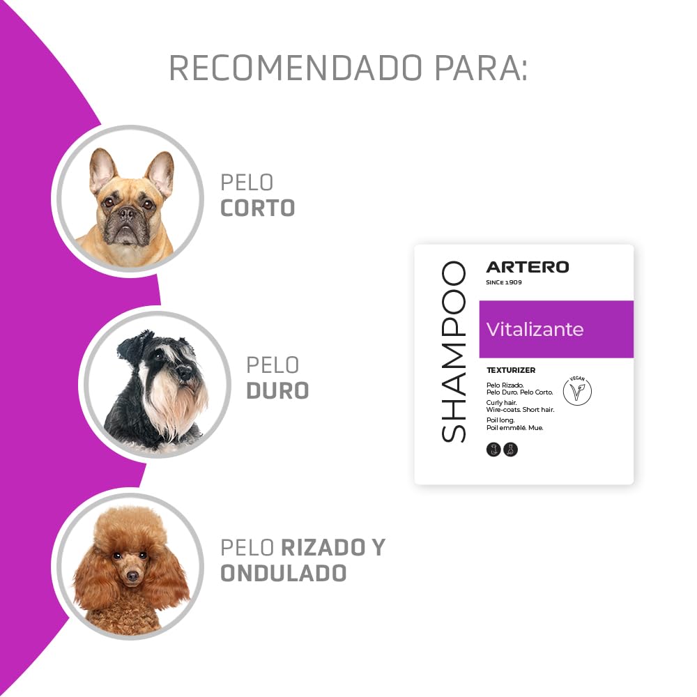 Artero Vitalizante. Champú para Perros y Gatos Que requieran Volumen, para Pieles sensibles o Lavados frecuentes. Contiene Ingredientes Naturales. Ideal para Caniches o Terriers. (650 ml)