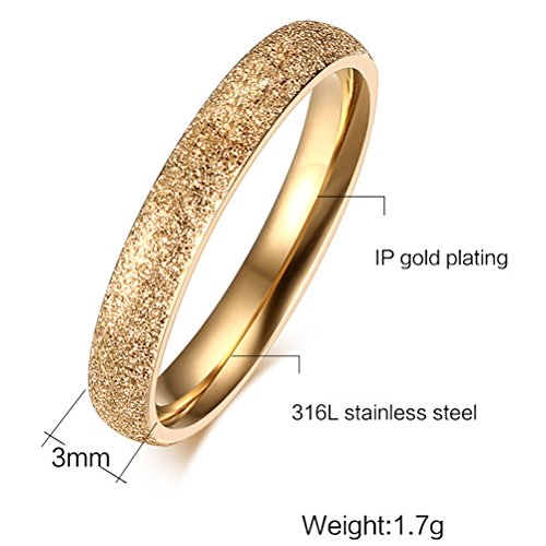 Fashion Month Womens 3mm Stainless Steel Sand Blast Finish IP 18k Gold Wedding Band Engagement Ring Domed Comfort Fit2