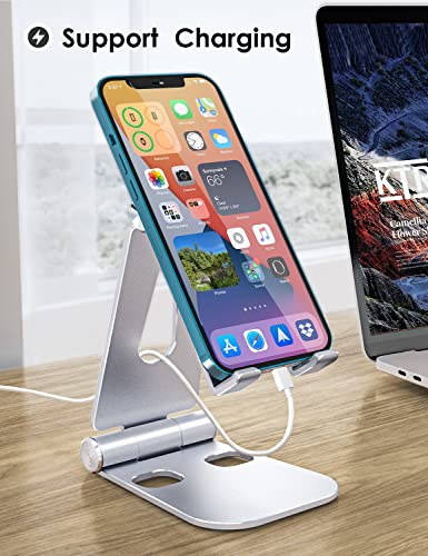 Ktrio Adjustable Cell Phone Stand, Aluminum Phone Stand For Desk, Foldable Phone Holder Compatible With Iphone 13 Pro Max 11 12 Xr 8 7 Se, Pad, Tablet, Smartphone - Silver #TOP5